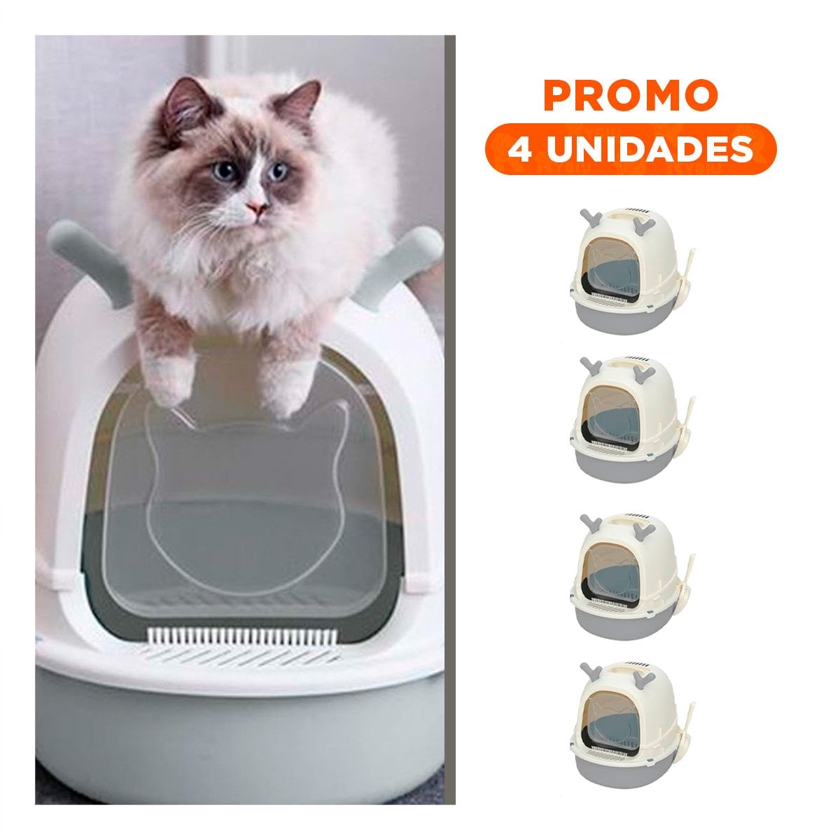 PACK4 SANITARIO GRANDE PARA GATO RENO 2 EN 1 CON PALA CASA Y+REGALO STICKER - 1