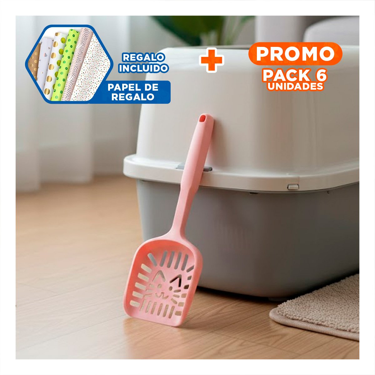 PACK6 ACCESORIO PLASTICO PARA GATOS CON CARA DIVERTIDA ROSADO PASTEL Y+PAPEL REGALO - 1