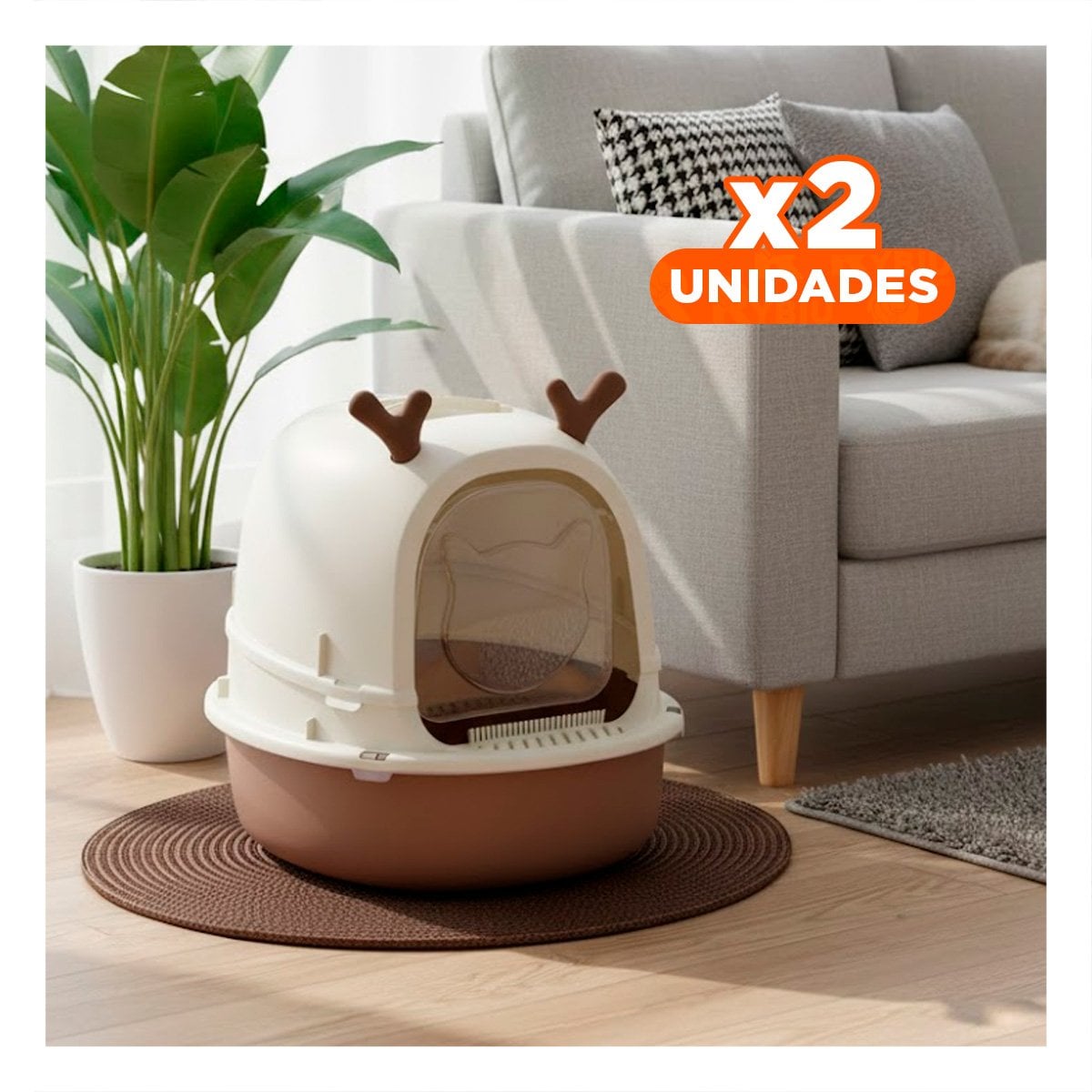 PACK2 CAJA GRANDE PARA GATO RENO 2 EN 1 CON PALA HOGAR Y+REGALO STICKER - 1