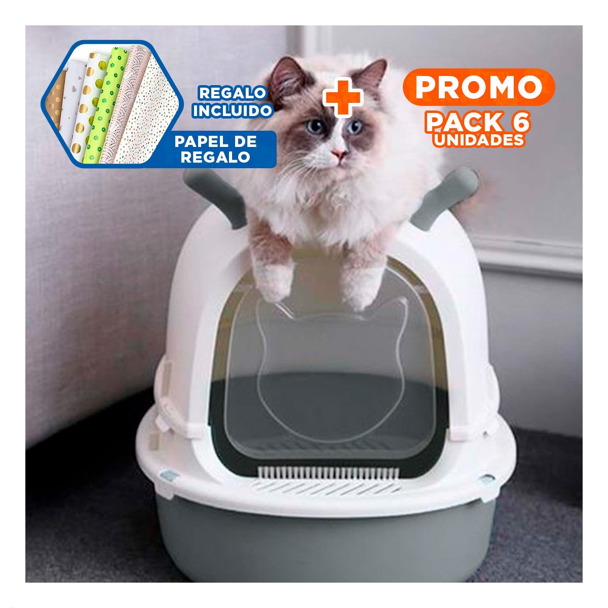 PACK6 CAJA PRACTICA PARA GATO RENO 2 EN 1 CON PALA CASA Y+PAPEL REGALO - 1