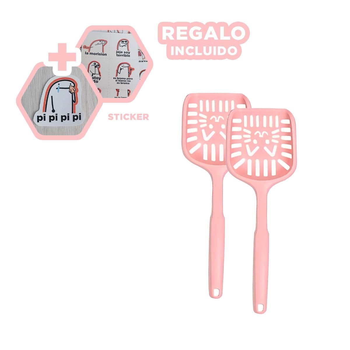 HERRAMIENTA PARA LIMPIEZA DE ARENA CARA DE GATO ROSADO PASTEL Y+REGALO STICKER - 1