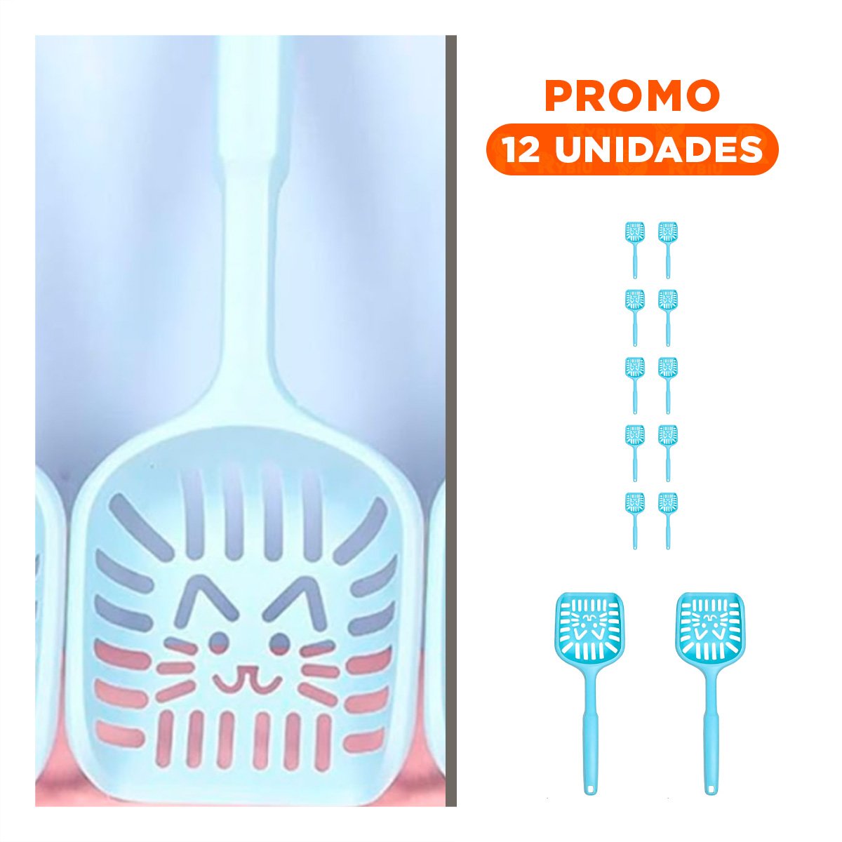 PACK12 RECOGEDOR HIGIENICO 40X13CM ARENERO CELESTE PASTEL Y+REGALO STICKER - 1