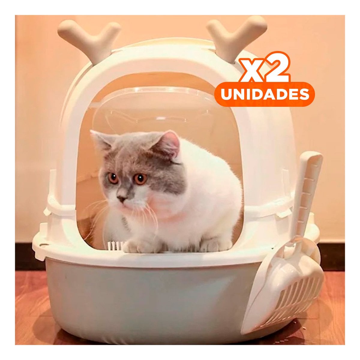 PACK2 CAJA GRANDE PARA GATO RENO 2 EN 1 CON PALA HOGAR Y+REGALO STICKER - 1