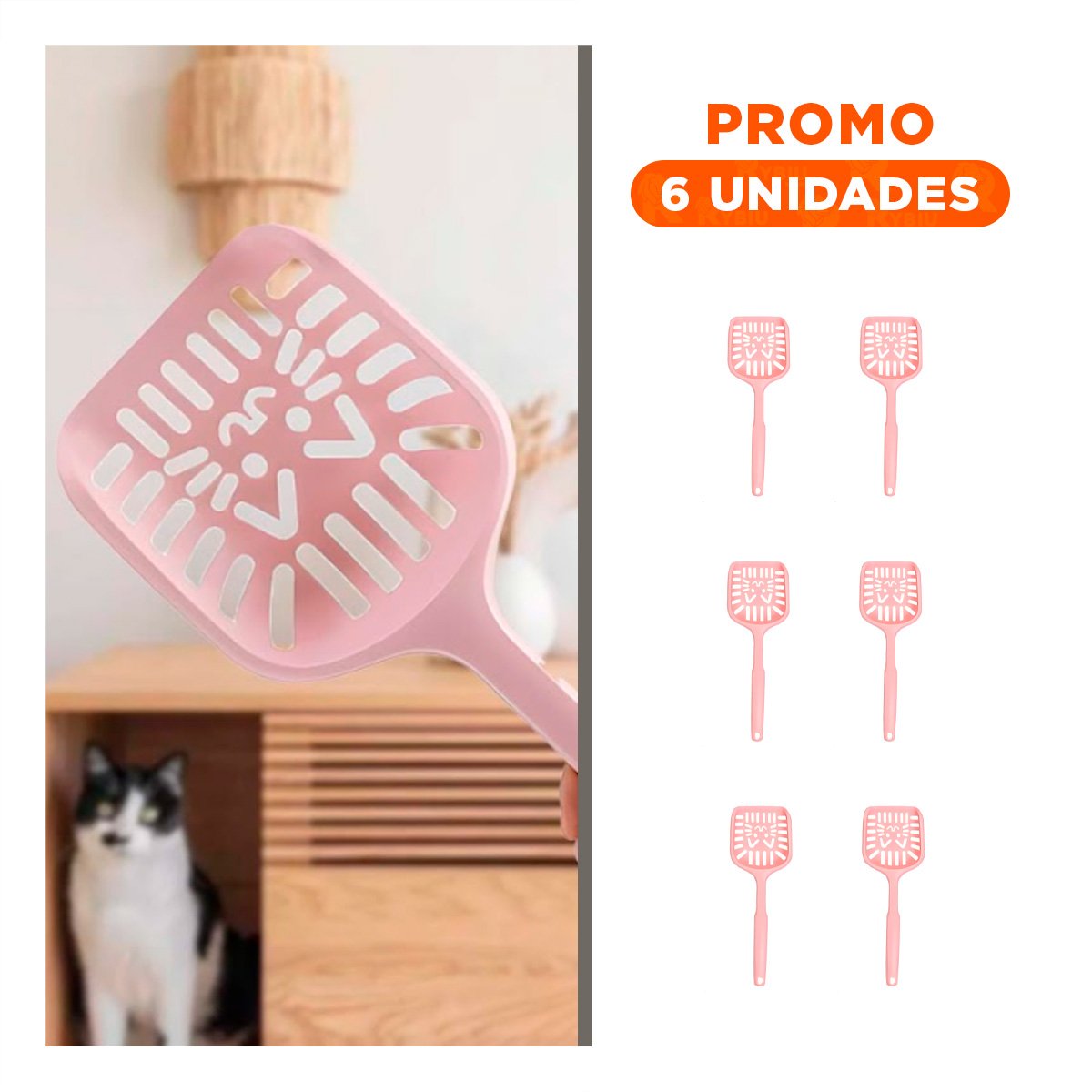 PACK6 KIT BASICO PARA LIMPIEZA DE ARENA DE GATO ROSADO PASTEL - 1