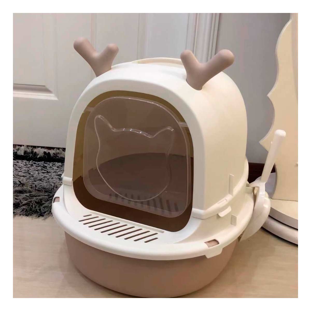 SANITARIO CERRADO PARA GATO RENO 2 EN 1 CON PALA CASA - 1