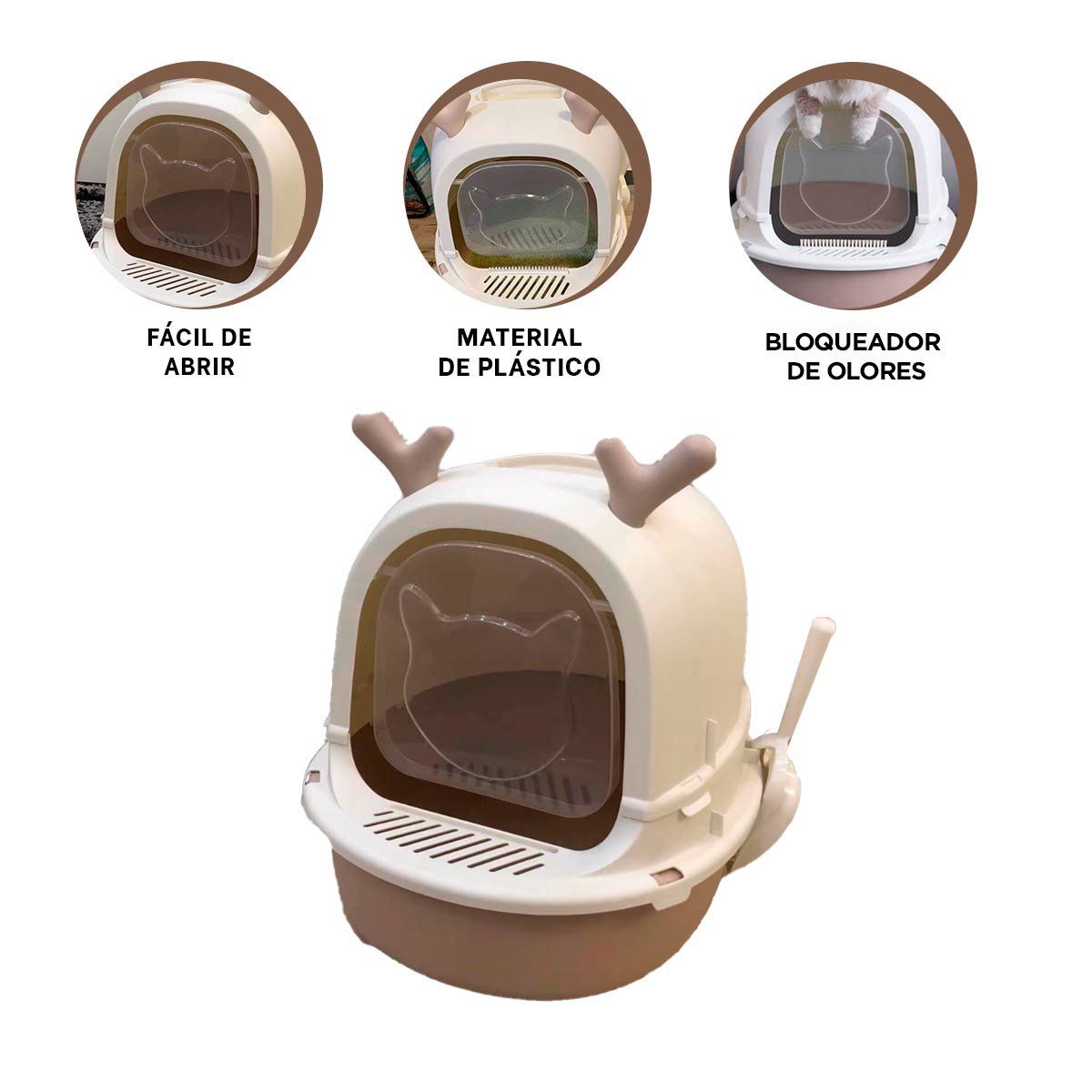 SANITARIO CERRADO PARA GATO RENO 2 EN 1 CON PALA CASA - 3
