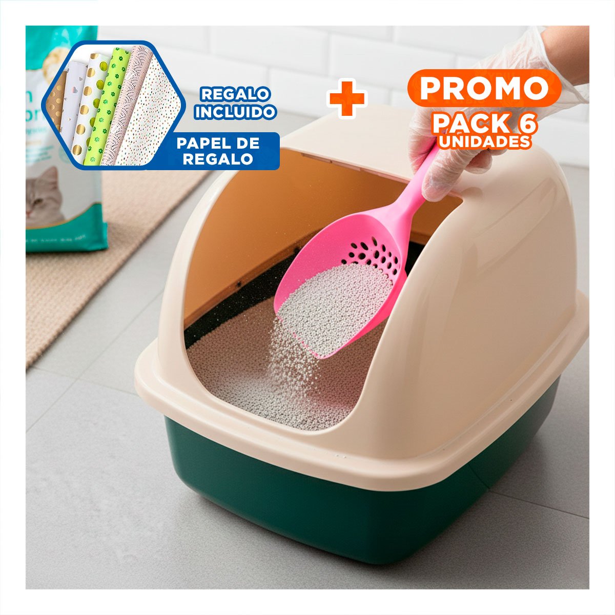 PACK6 COLADOR PARA ARENERO DE GATO 32X16CM CON DISENO DE HUEQUITOS Y+PAPEL REGALO - 1