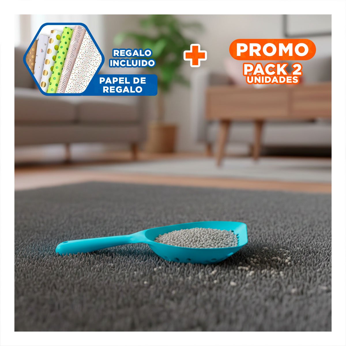 PACK2 HERRAMIENTA PARA LIMPIEZA DE ARENA DE GATO 32X16CM CON HUEQUITOS Y+PAPEL REGALO - 1