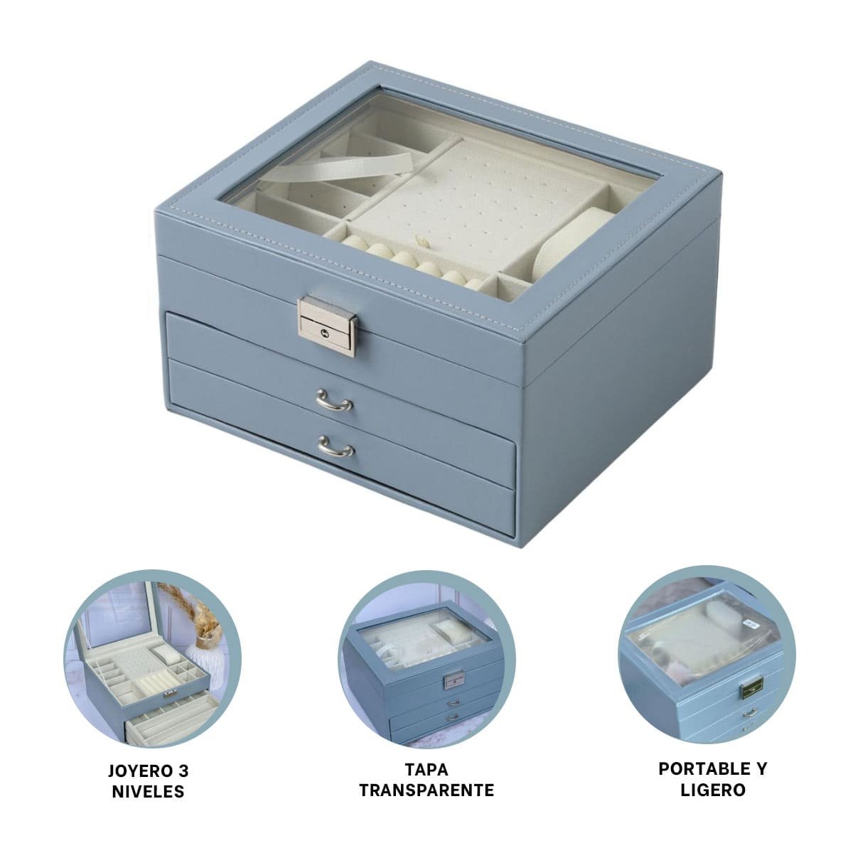 ORGANIZADOR CELESTE ACERO PARA JOYERO 3 NIVELES RESISTENTE Y MUY PRACTICO - 3