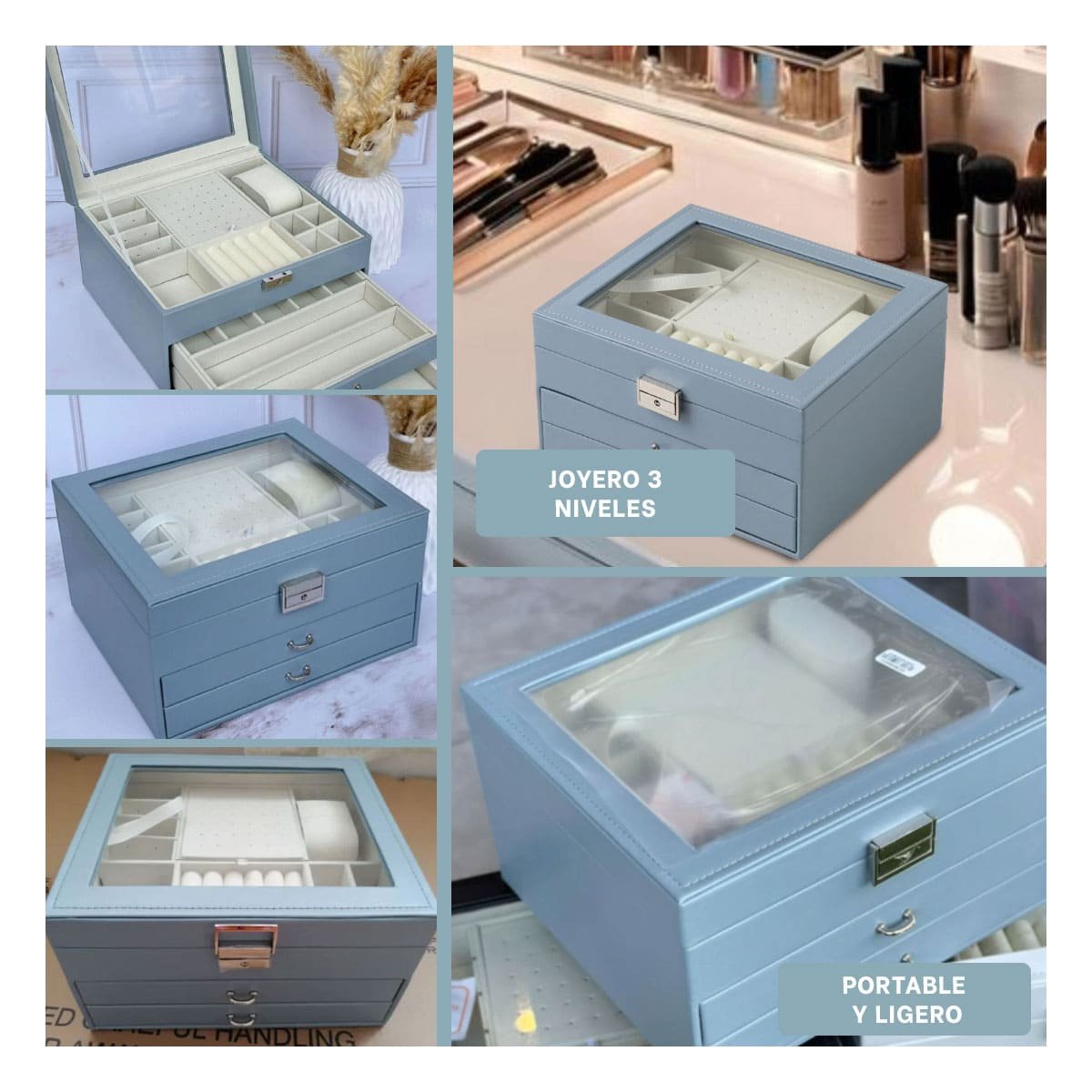 ORGANIZADOR CELESTE ACERO PARA JOYERO 3 NIVELES RESISTENTE Y MUY PRACTICO - 5
