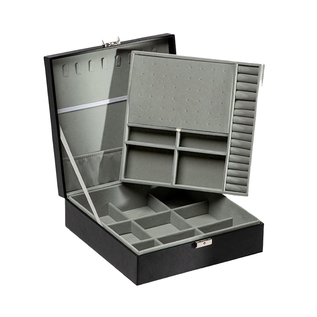 ORGANIZADOR MANUAL NEGRO PARA JOYERO 2 NIVELES INTERIORES FACIL DE MANEJAR Y+PAPEL REGALO - 1