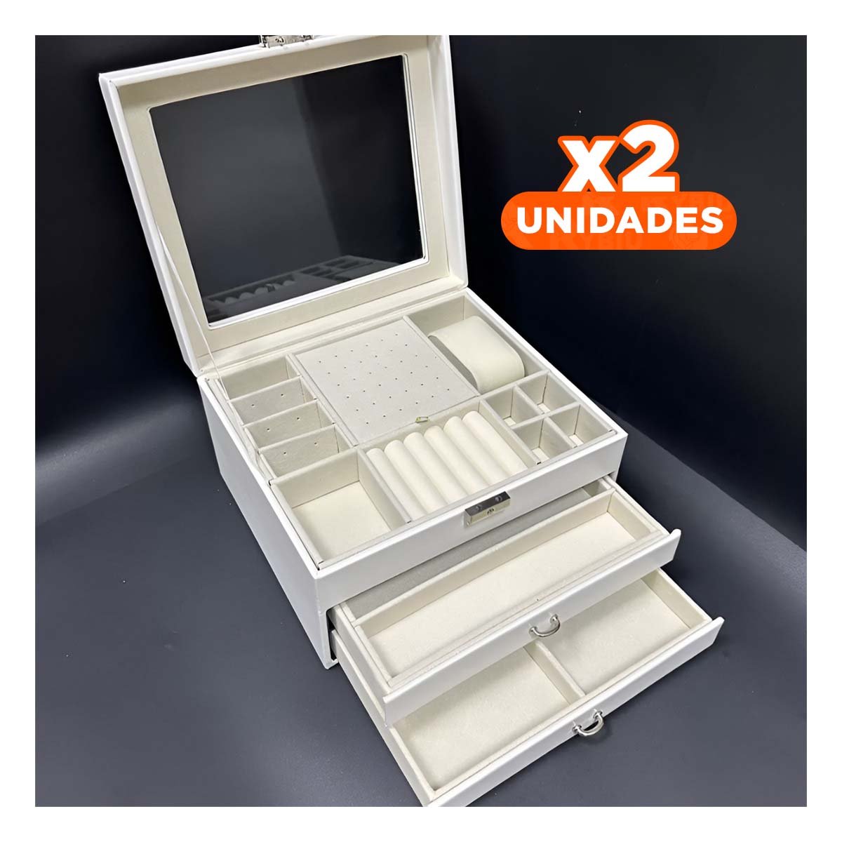 PACK2 CONTENEDOR PROFESIONAL BLANCO PARA JOYERO 3 NIVELES DURADERO Y SEGURO Y+REGALO STICKER - 1