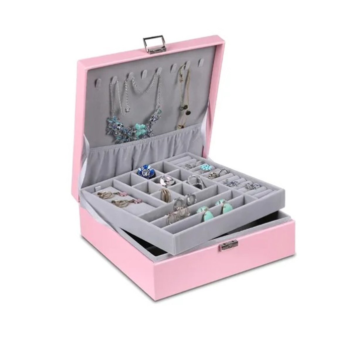 ORGANIZADOR COMPACTO ROSADO PARA JOYERO 2 NIVELES COMODO UTIL LIGERO Y+REGALO STICKER - 3