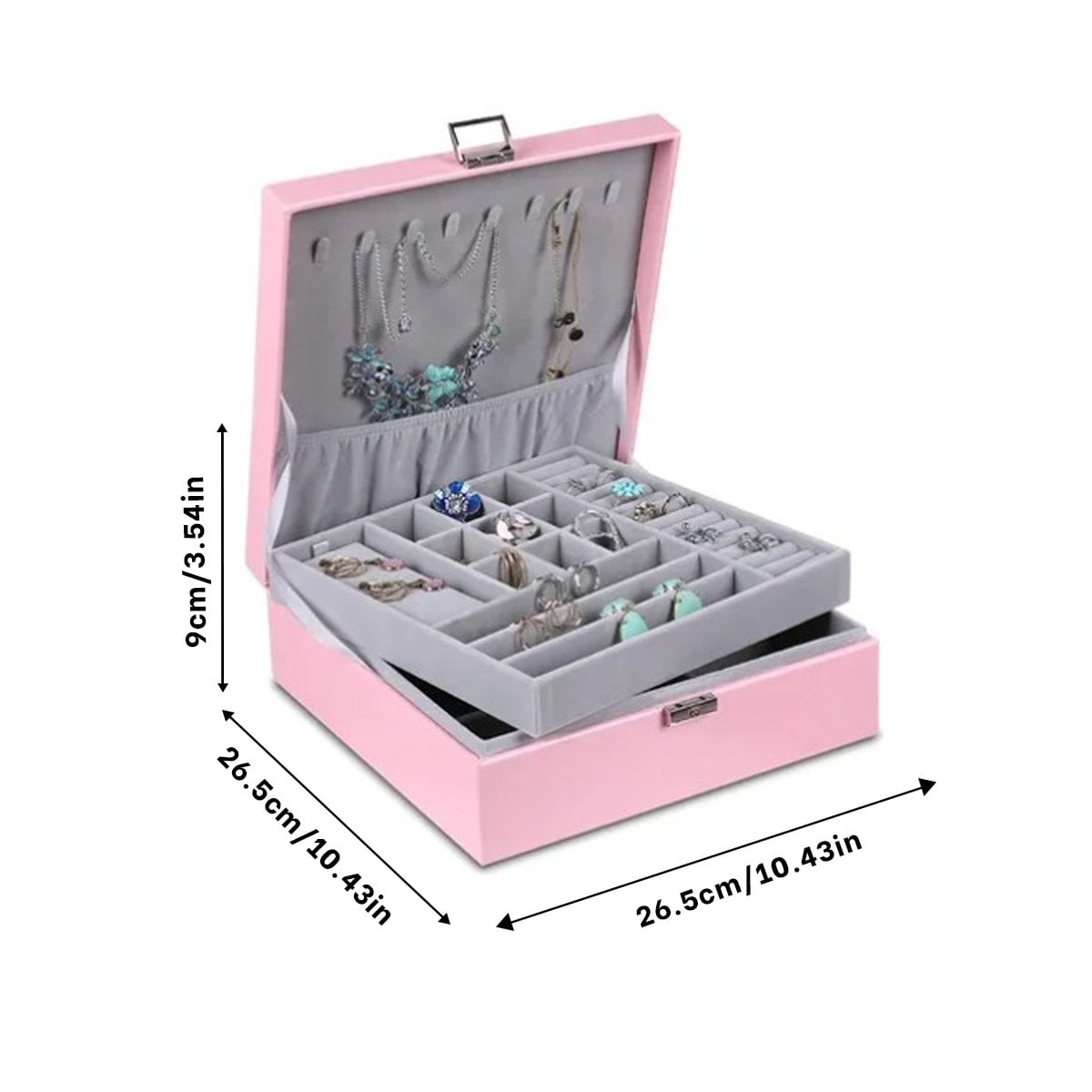 ORGANIZADOR COMPACTO ROSADO PARA JOYERO 2 NIVELES COMODO UTIL LIGERO Y+REGALO STICKER - 4