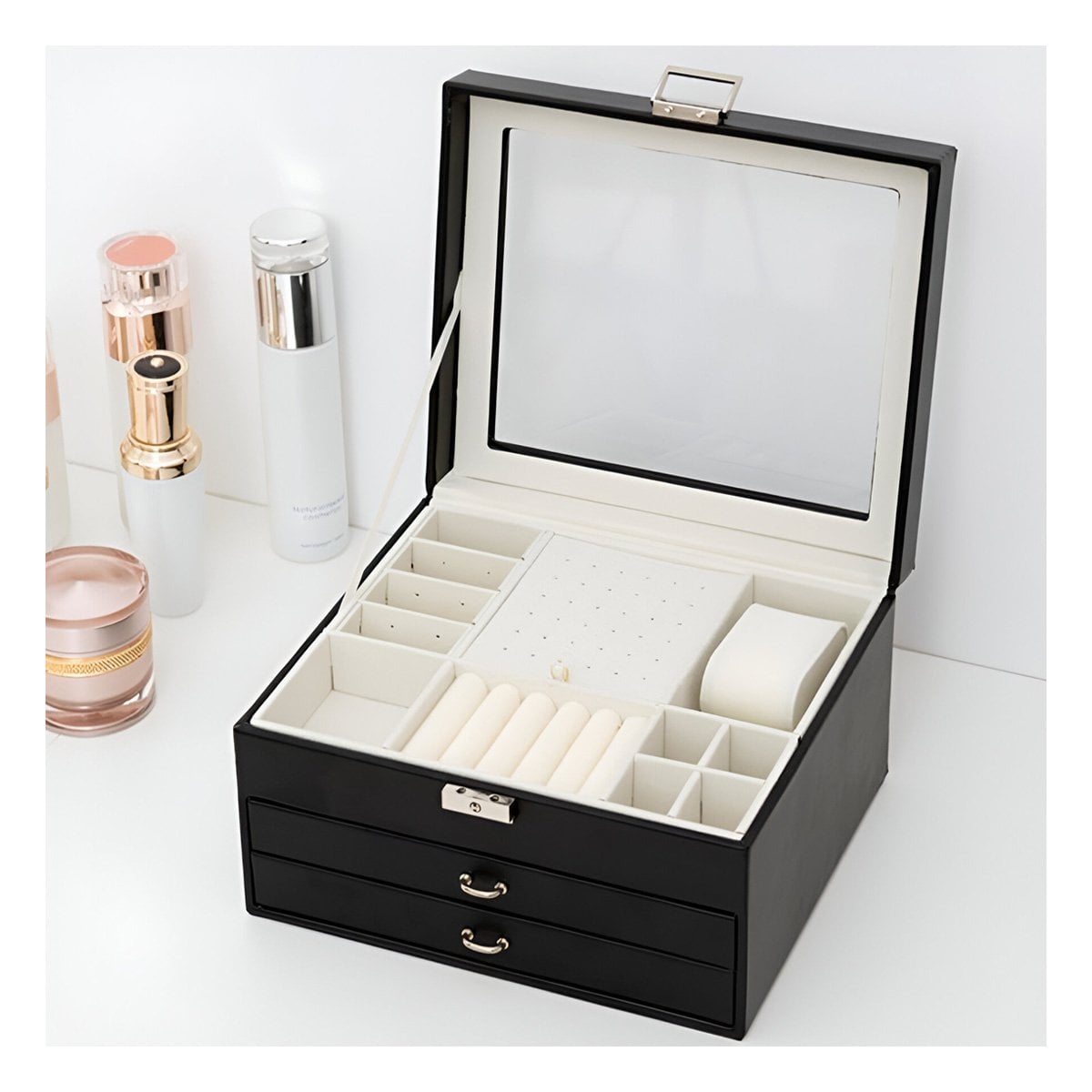ORGANIZADOR PROFESIONAL NEGRO PARA JOYERO 3 NIVELES ALTA DURABILIDAD Y RESISTENTE Y+POST IT - 3