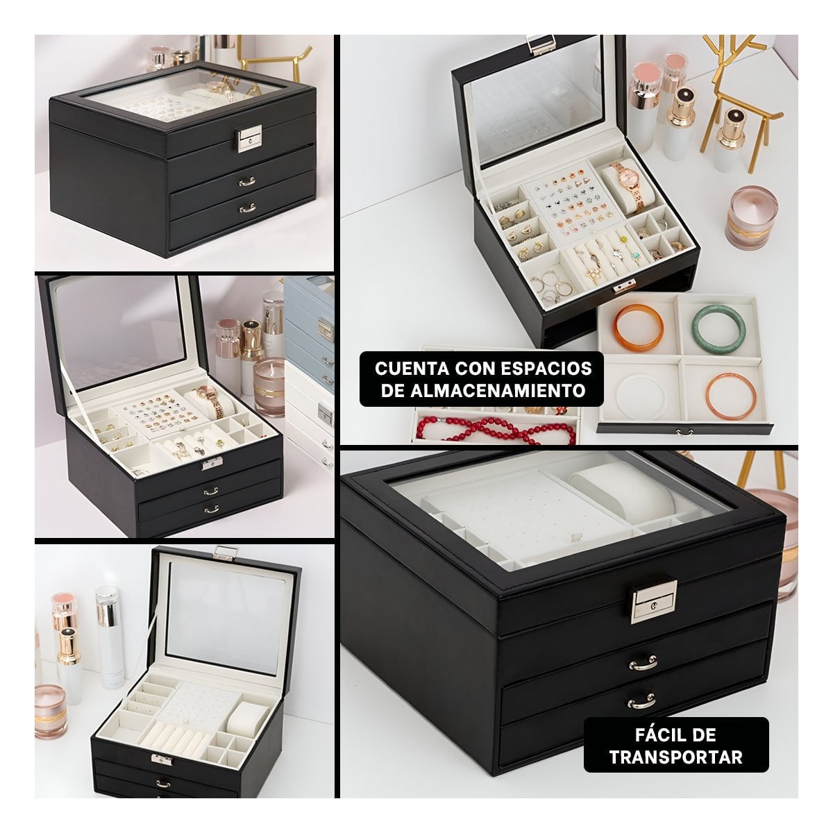 ORGANIZADOR PROFESIONAL NEGRO PARA JOYERO 3 NIVELES ALTA DURABILIDAD Y RESISTENTE Y+POST IT - 5