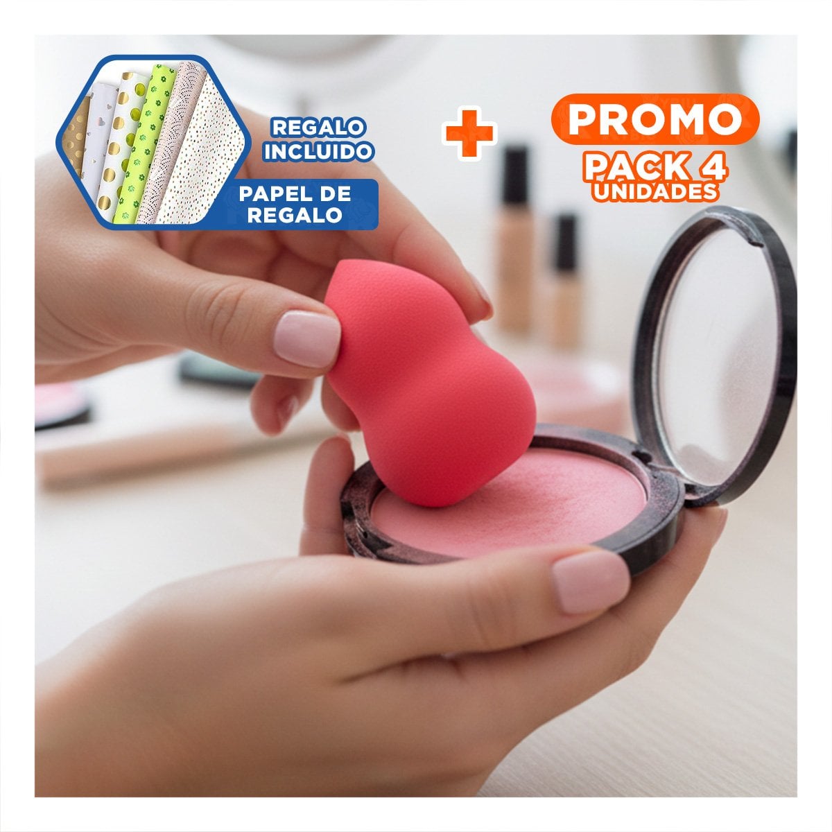 PACK4 HERRAMIENTA PROFESIONAL MULTICOLOR PARA MAQUILLAJE CON 7 PIEZAS CALIDAD Y+PAPEL REGALO - 1