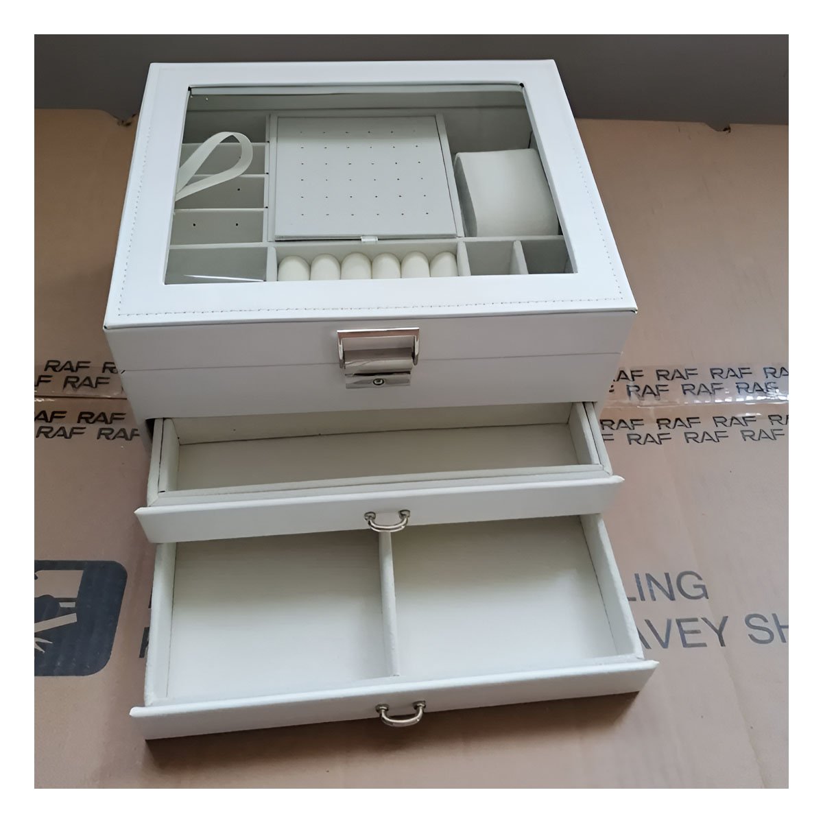 ORGANIZADOR PORTATIL BLANCO PARA JOYERO 3 NIVELES LIGERO Y PRACTICO PARA VIAJES Y+LIGAS REGALO - 1