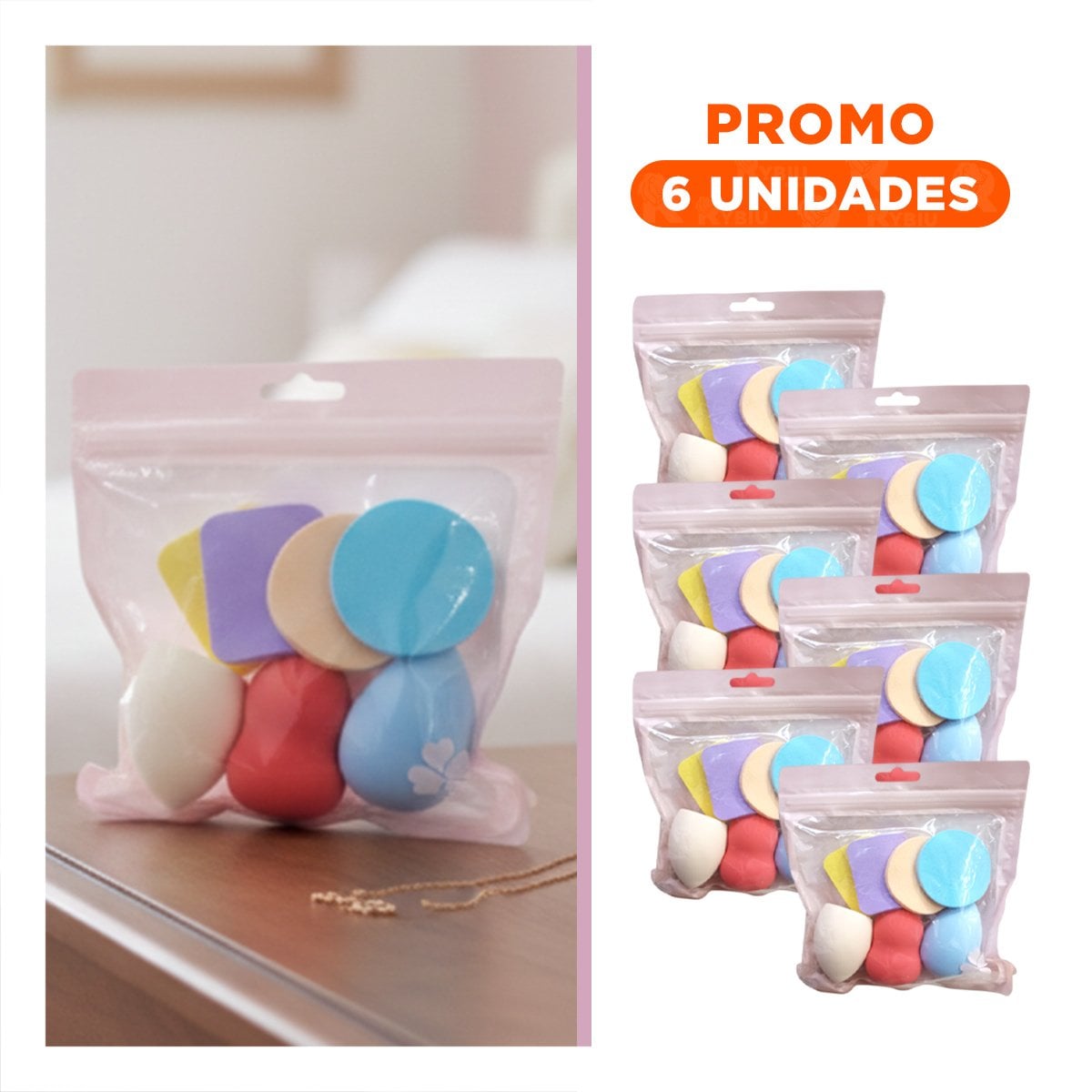 PACK6 HERRAMIENTA PORTATIL MULTICOLOR PARA MAQUILLAJE CON 7 PIEZAS COMODA - 1