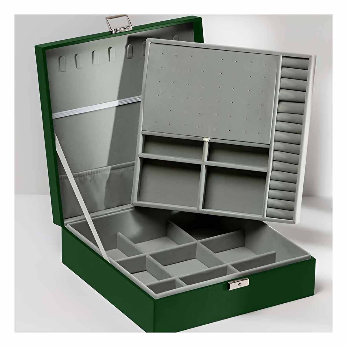 PACK4 CAJA ORGANIZADORA VERDE OSCURO PARA JOYERO 2 NIVELES RESISTENTE PRACTICA Y+REGALO STICKER - 5