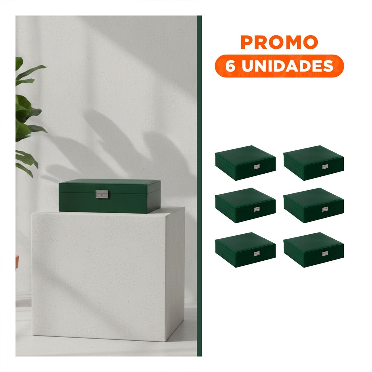 PACK6 CAJA ORGANIZADORA MANUAL VERDE OSCURO PARA JOYERO 2 NIVELES FACIL CONFIABLE UTIL - 1