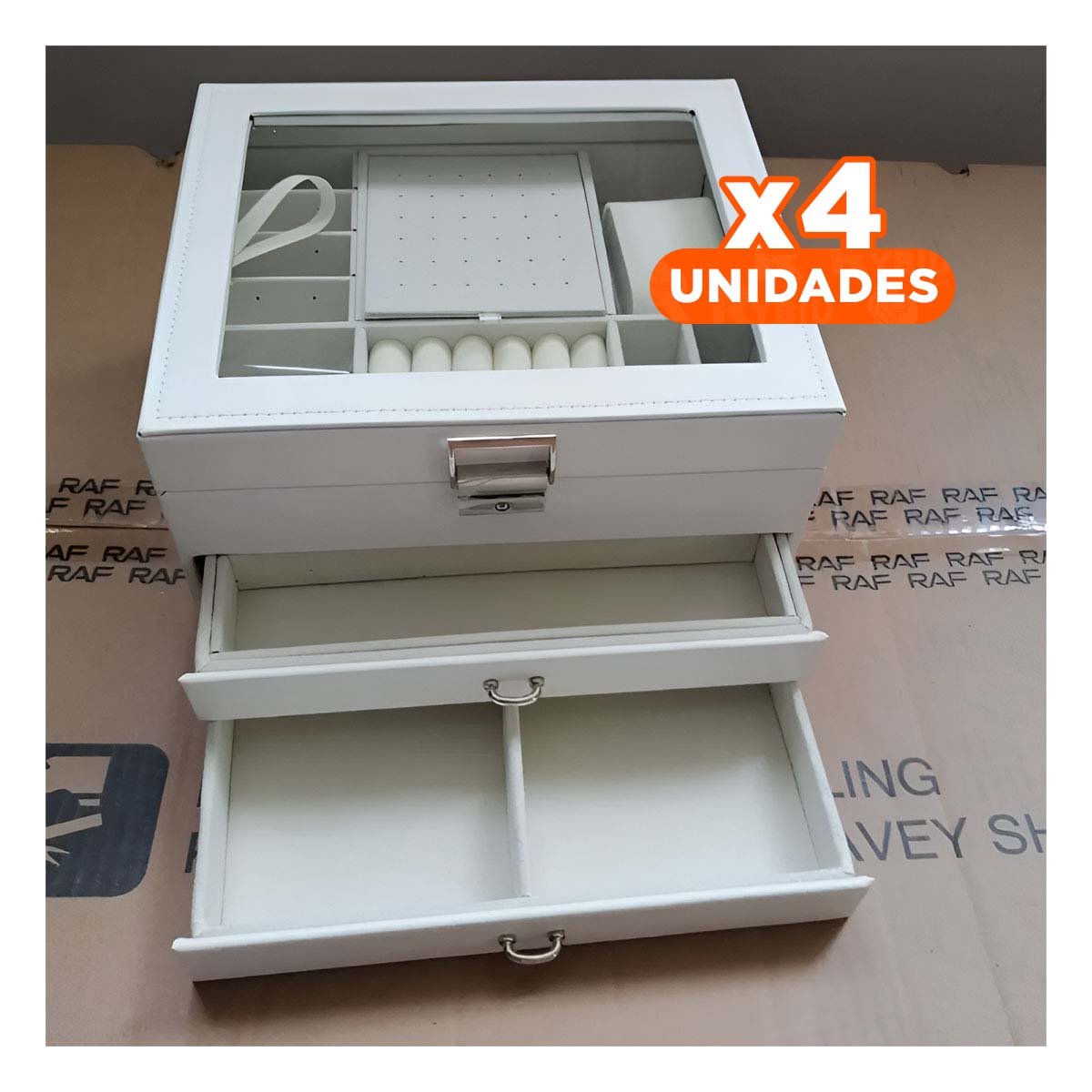 PACK4 CAJA ORGANIZADORA BLANCO PARA JOYERO 3 NIVELES RESISTENTE Y PRACTICA - 1