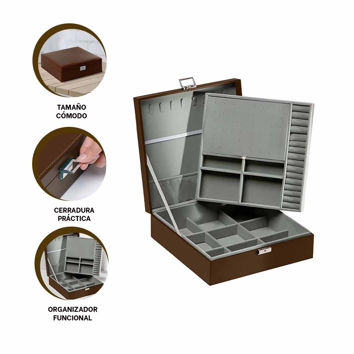 ORGANIZADOR MARRON PARA JOYERO 2 NIVELES RESISTENTE PRACTICO DURABLE - 3