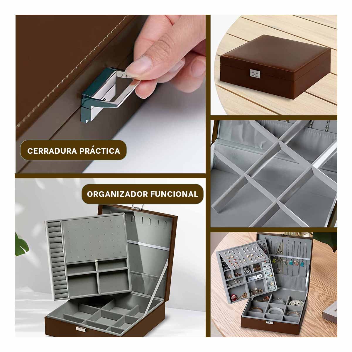 ORGANIZADOR PROFESIONAL MARRON PARA JOYERO 2 NIVELES DURADERO SEGURO RESISTENTE Y+POST IT - 5