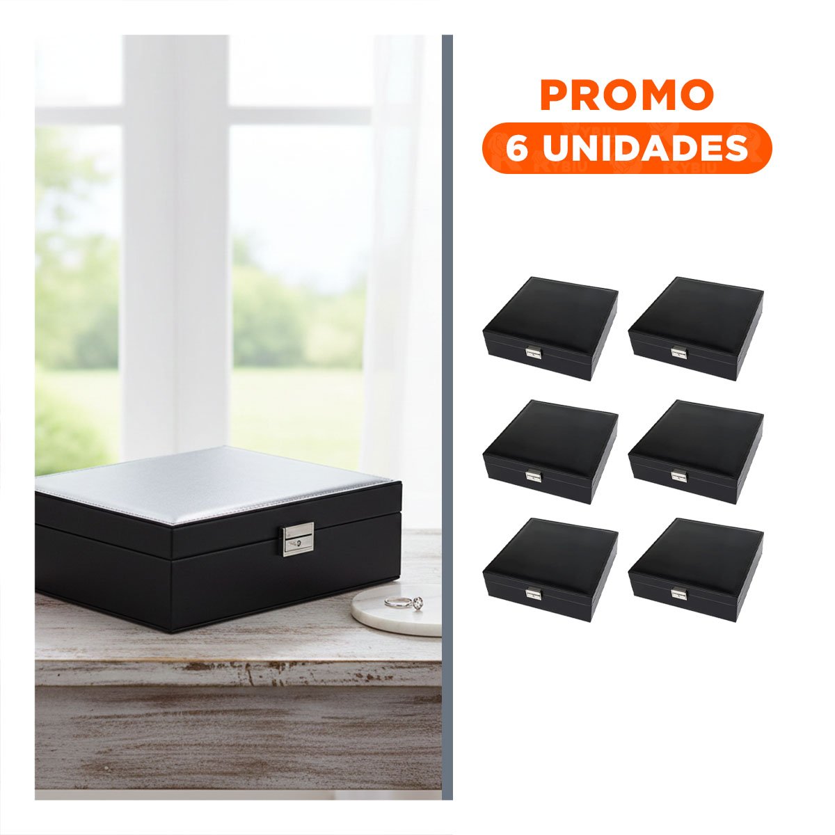 PACK6 CAJA ORGANIZADORA MANUAL NEGRO PARA JOYERO 2 NIVELES INTERIORES FACIL CONFIABLE UTIL - 1