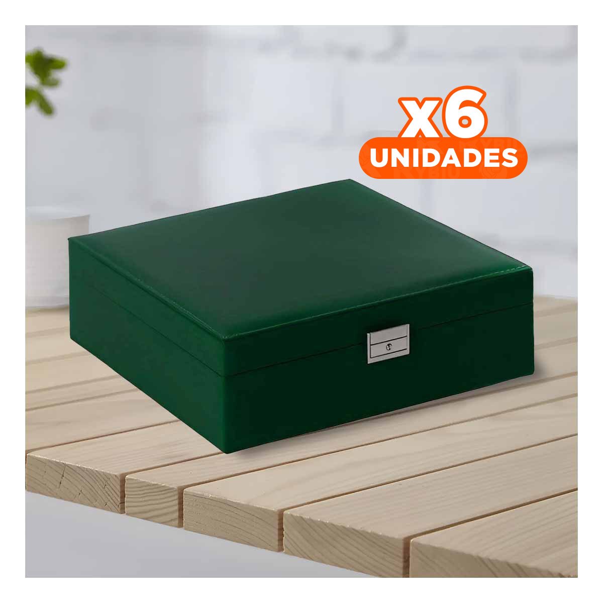 PACK6 CAJA ORGANIZADORA PORTATIL VERDE OSCURO PARA JOYERO 2 NIVELES LIGERA Y+REGALO STICKER - 1