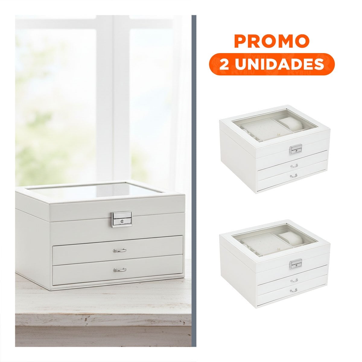 PACK2 CONTENEDOR COMPACTO BLANCO PARA JOYERO 3 NIVELES COMODO Y UTIL - 1