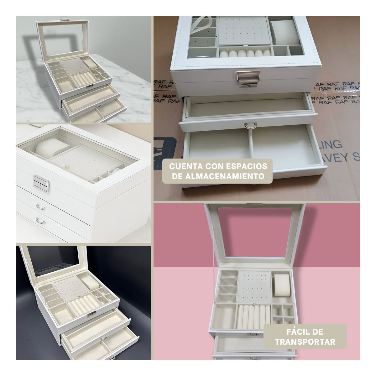 ORGANIZADOR PROFESIONAL BLANCO PARA JOYERO 3 NIVELES DURADERO Y SEGURO PARA USO Y+POST IT - 5