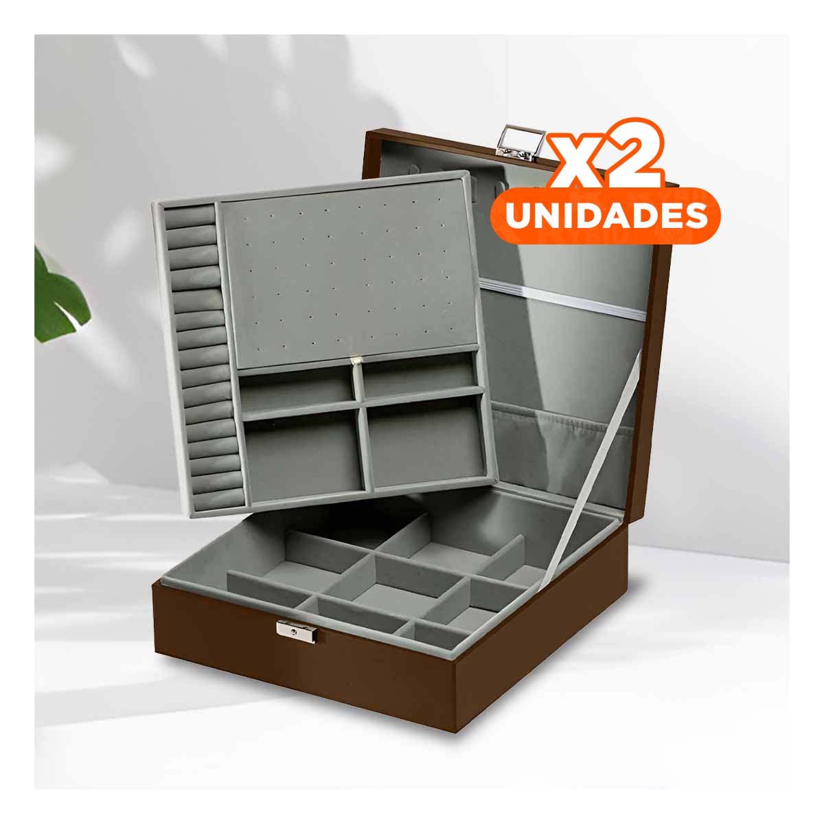 PACK2 CONTENEDOR PROFESIONAL MARRON PARA JOYERO 2 NIVELES DURADERO Y+REGALO STICKER - 1