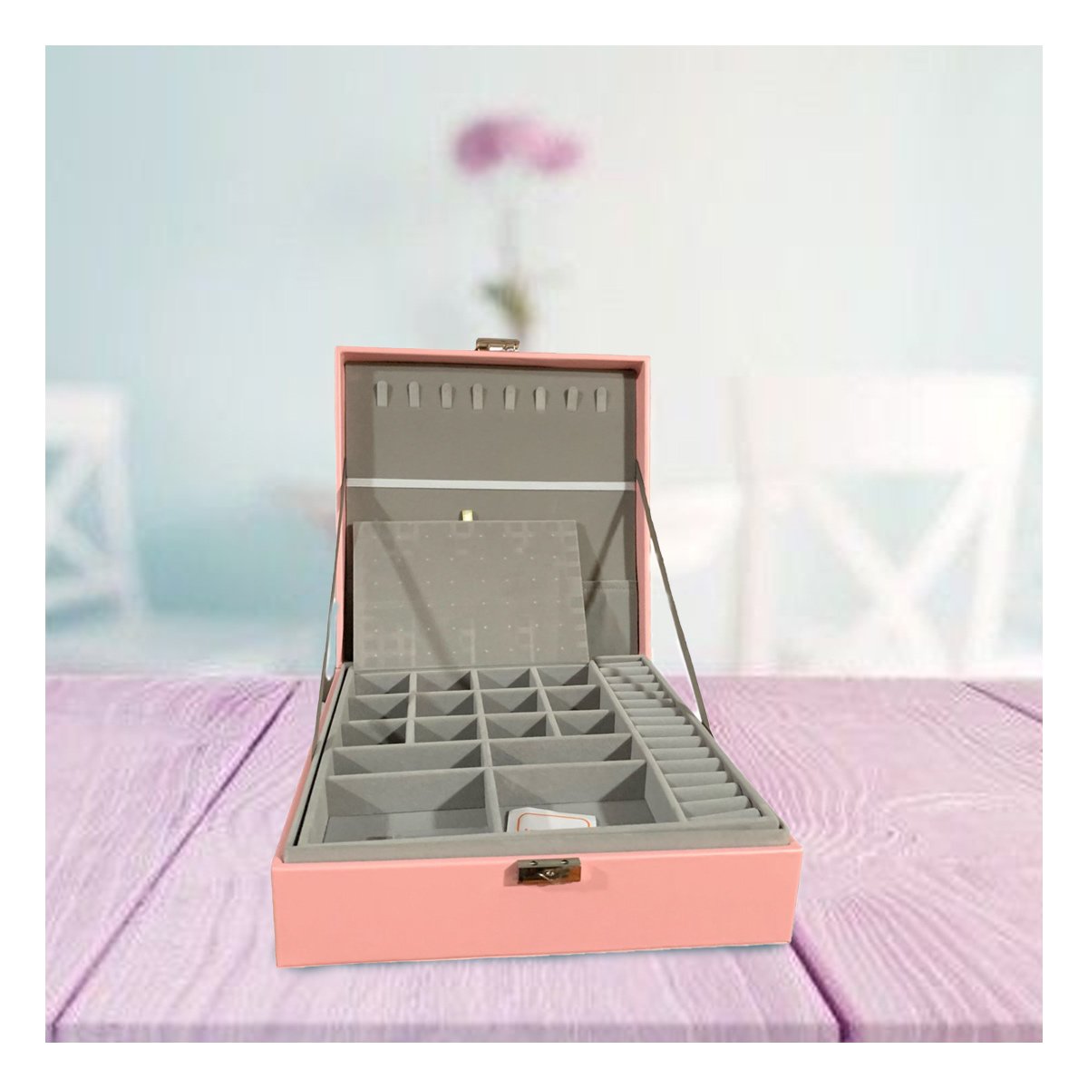PACK2 CONTENEDOR COMPACTO ROSADO PARA JOYERO 2 NIVELES COMODO UTIL LIGERO Y+REGALO STICKER - 5