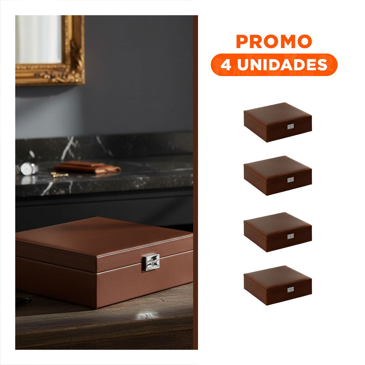 PACK4 CAJA ORGANIZADORA COMPACTA MARRON PARA JOYERO 2 NIVELES COMODA UTIL Y+REGALO STICKER - 1