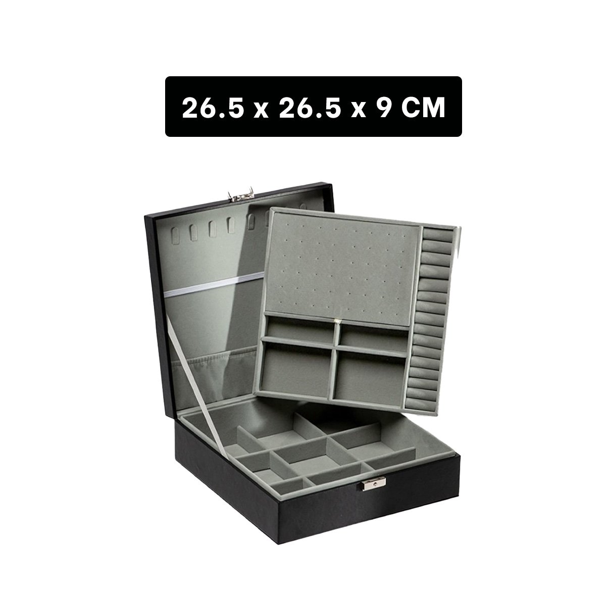 PACK6 CAJA ORGANIZADORA COMPACTA NEGRO PARA JOYERO 2 NIVELES INTERIORES COMODA Y+PAPEL REGALO - 4