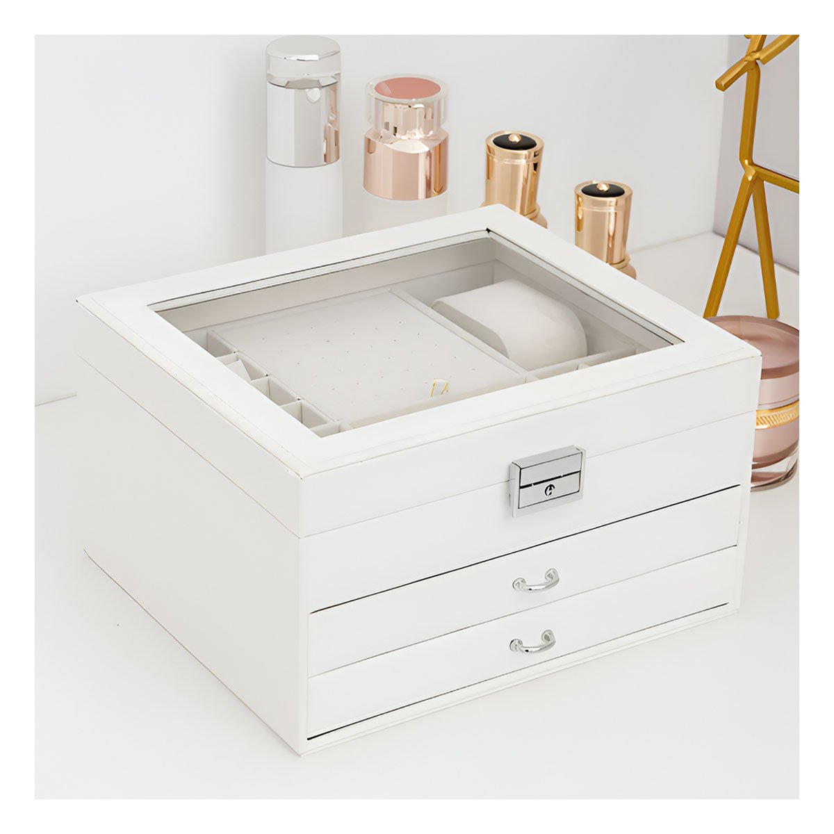 PACK4 CAJA ORGANIZADORA MANUAL BLANCO PARA JOYERO 3 NIVELES FACIL DE USAR Y+PAPEL REGALO - 2