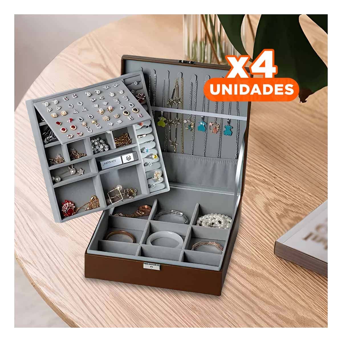 PACK4 CAJA ORGANIZADORA MARRON PARA JOYERO 2 NIVELES RESISTENTE PRACTICA DURABLE - 1
