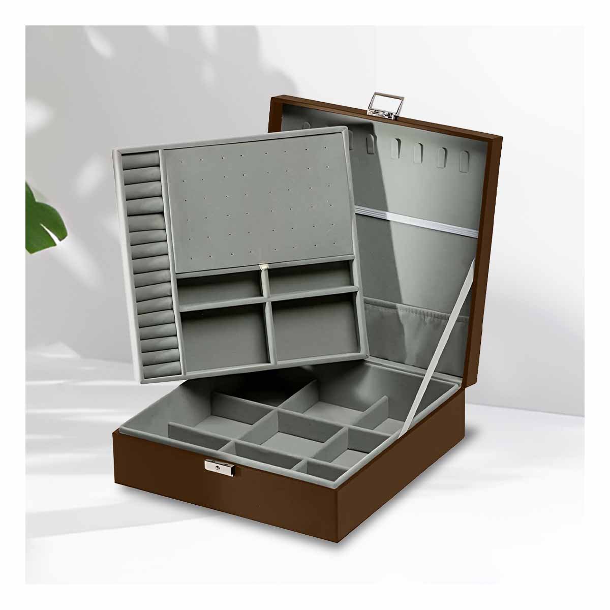 PACK4 CAJA ORGANIZADORA MARRON PARA JOYERO 2 NIVELES RESISTENTE PRACTICA DURABLE - 2