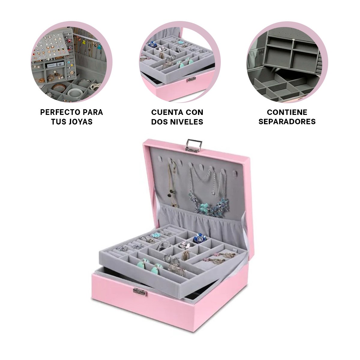 ORGANIZADOR ROSADO PARA JOYERO 2 NIVELES RESISTENTE PRACTICO DURABLE - 3
