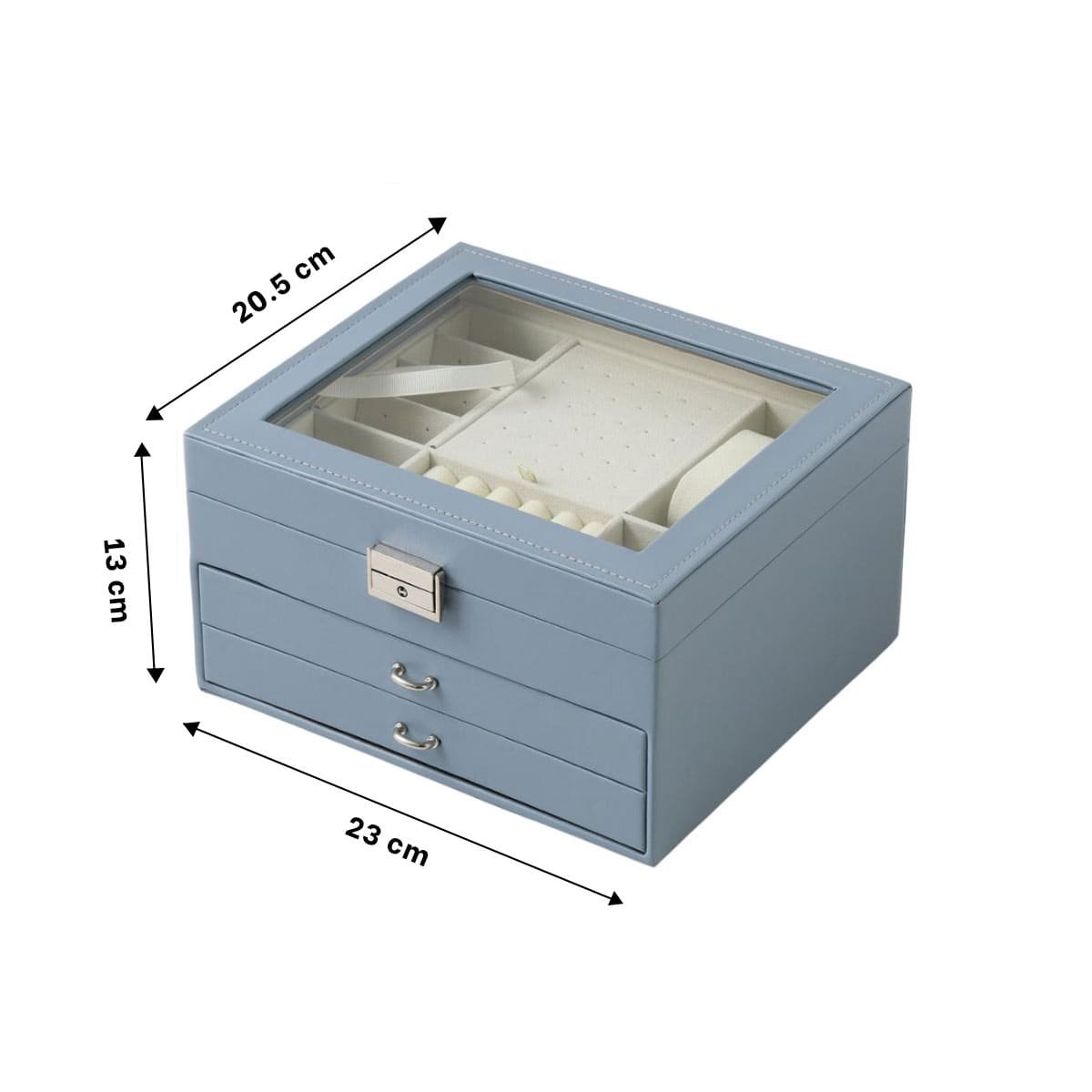 PACK2 CONTENEDOR PORTATIL CELESTE ACERO PARA JOYERO 3 NIVELES COMODO Y+PAPEL REGALO - 4