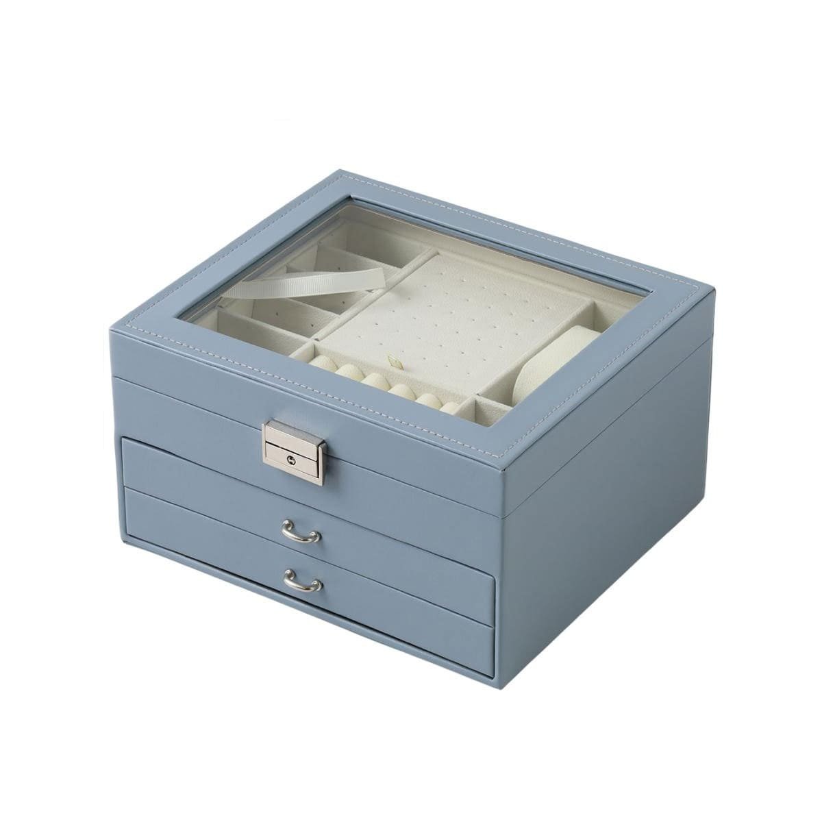 PACK4 CAJA ORGANIZADORA MANUAL CELESTE ACERO PARA JOYERO 3 NIVELES PRACTICA Y+PAPEL REGALO - 3
