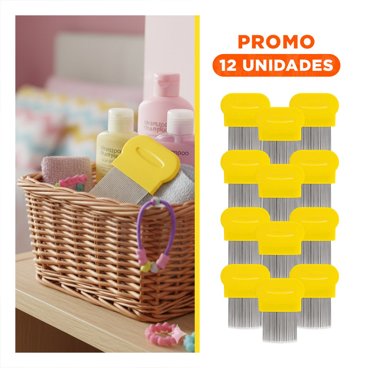 PACK12 PEINETA CLASICA AMARILLO PARA PIOJOS Y LIENDRES COMODA Y DURADERA Y+REGALO STICKER - 1