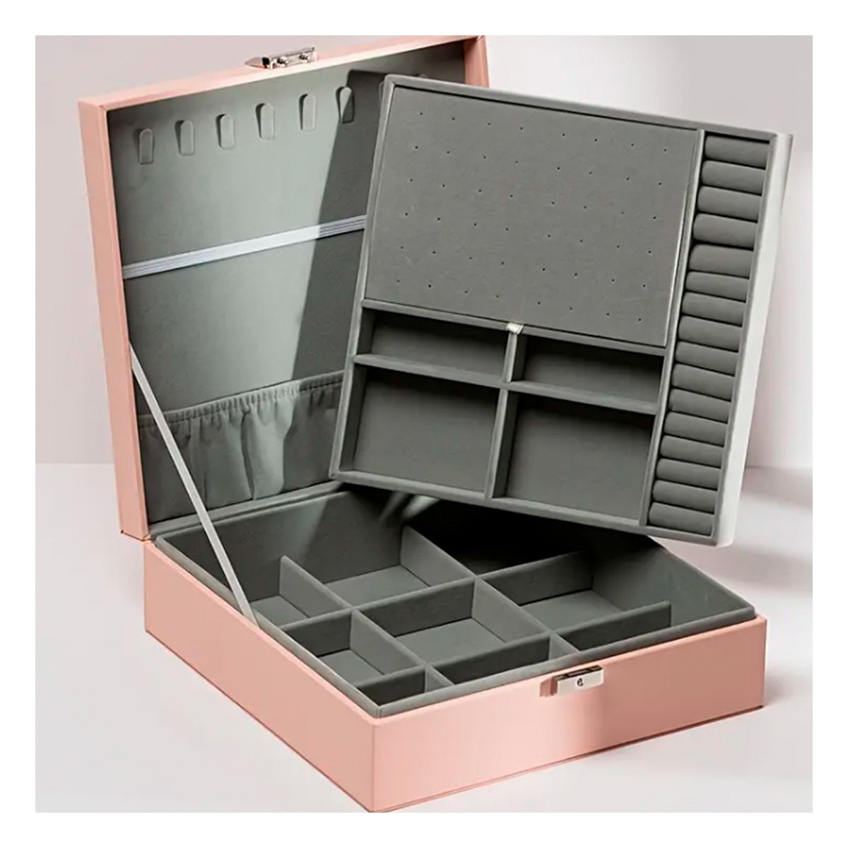 ORGANIZADOR MANUAL ROSADO PARA JOYERO 2 NIVELES FACIL CONFIABLE UTIL Y+PAPEL REGALO - 2