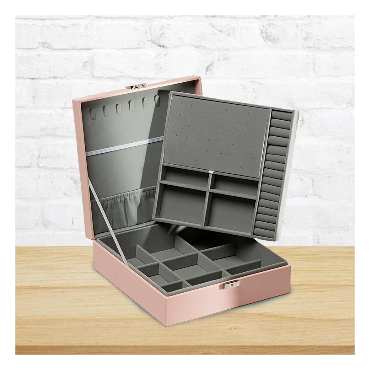 ORGANIZADOR MANUAL ROSADO PARA JOYERO 2 NIVELES FACIL CONFIABLE UTIL Y+PAPEL REGALO - 5