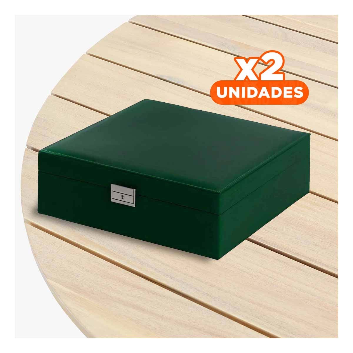 PACK2 CONTENEDOR COMPACTO VERDE OSCURO PARA JOYERO 2 NIVELES COMODO UTIL Y+REGALO STICKER - 1