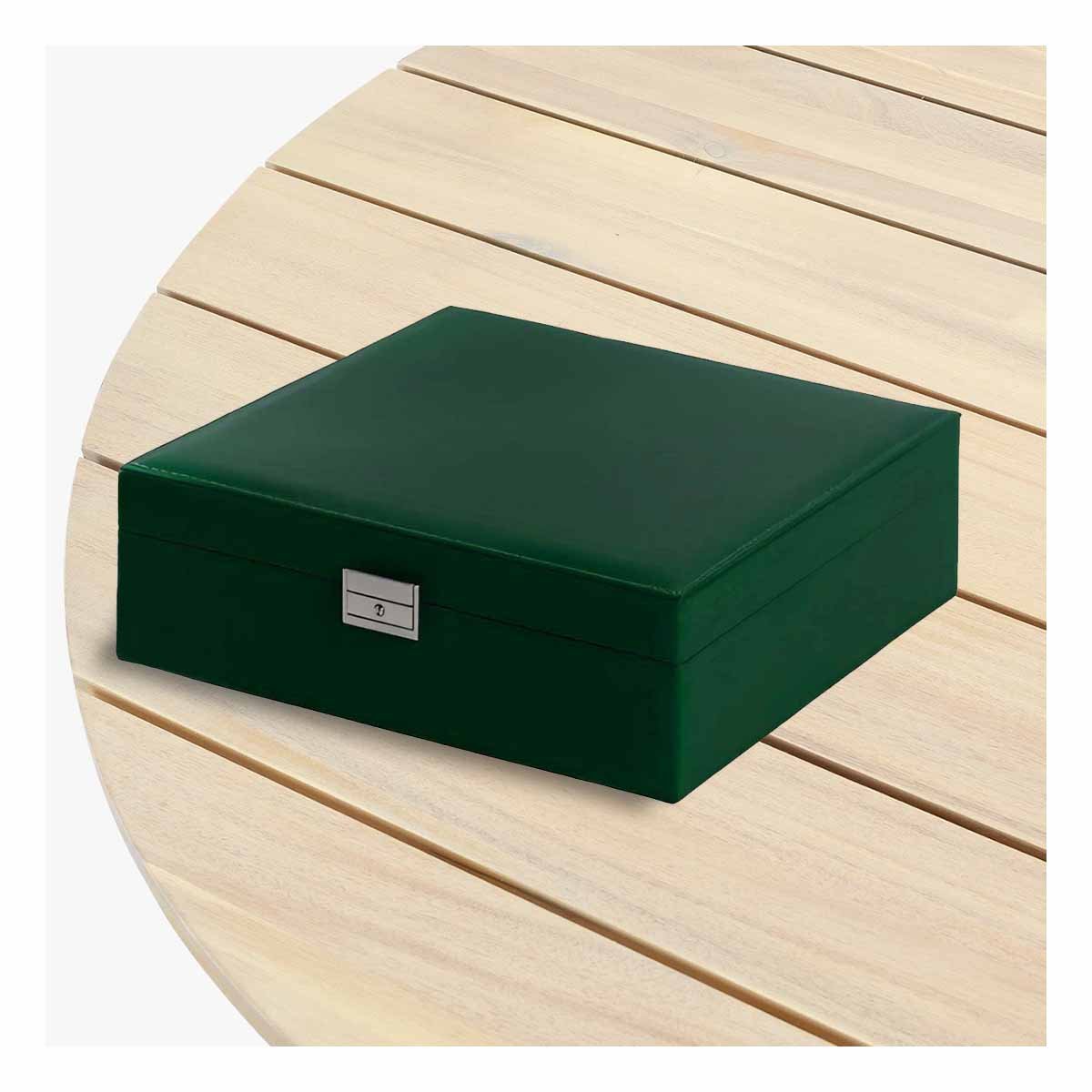 PACK2 CONTENEDOR COMPACTO VERDE OSCURO PARA JOYERO 2 NIVELES COMODO UTIL Y+REGALO STICKER - 3