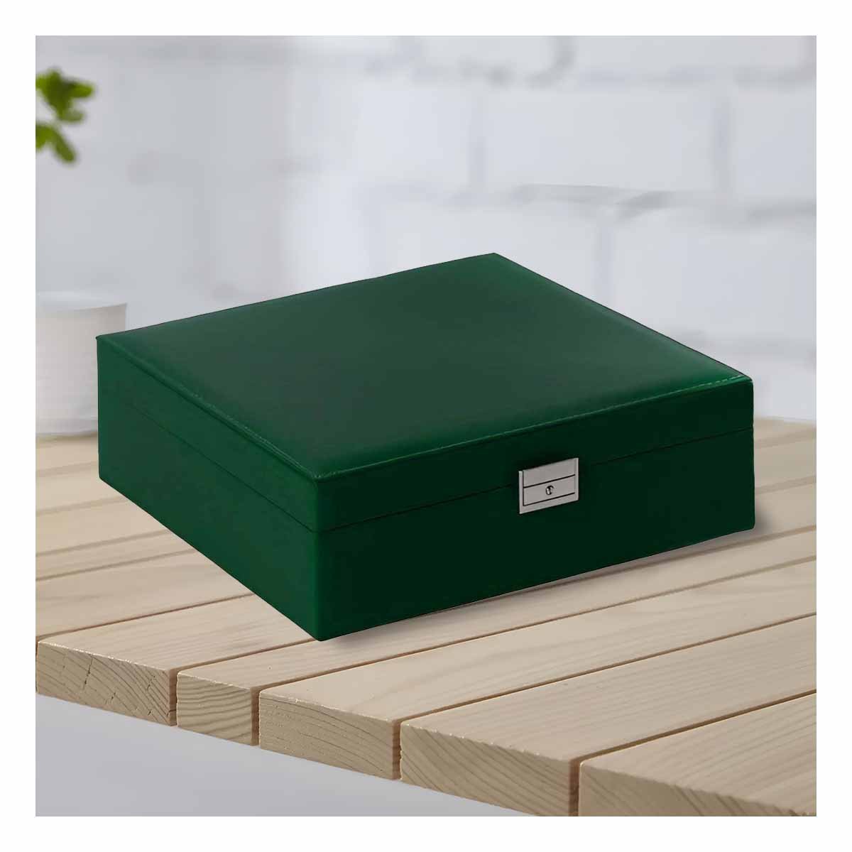 PACK2 CONTENEDOR COMPACTO VERDE OSCURO PARA JOYERO 2 NIVELES COMODO UTIL Y+REGALO STICKER - 5
