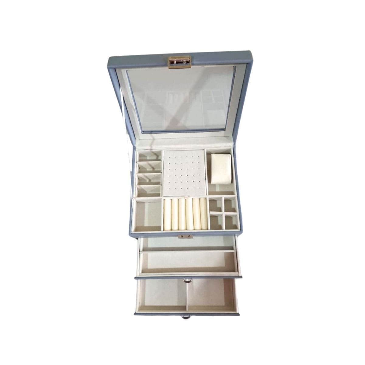 ORGANIZADOR MANUAL CELESTE ACERO PARA JOYERO 3 NIVELES PRACTICO Y DURADERO Y+PAPEL REGALO - 1