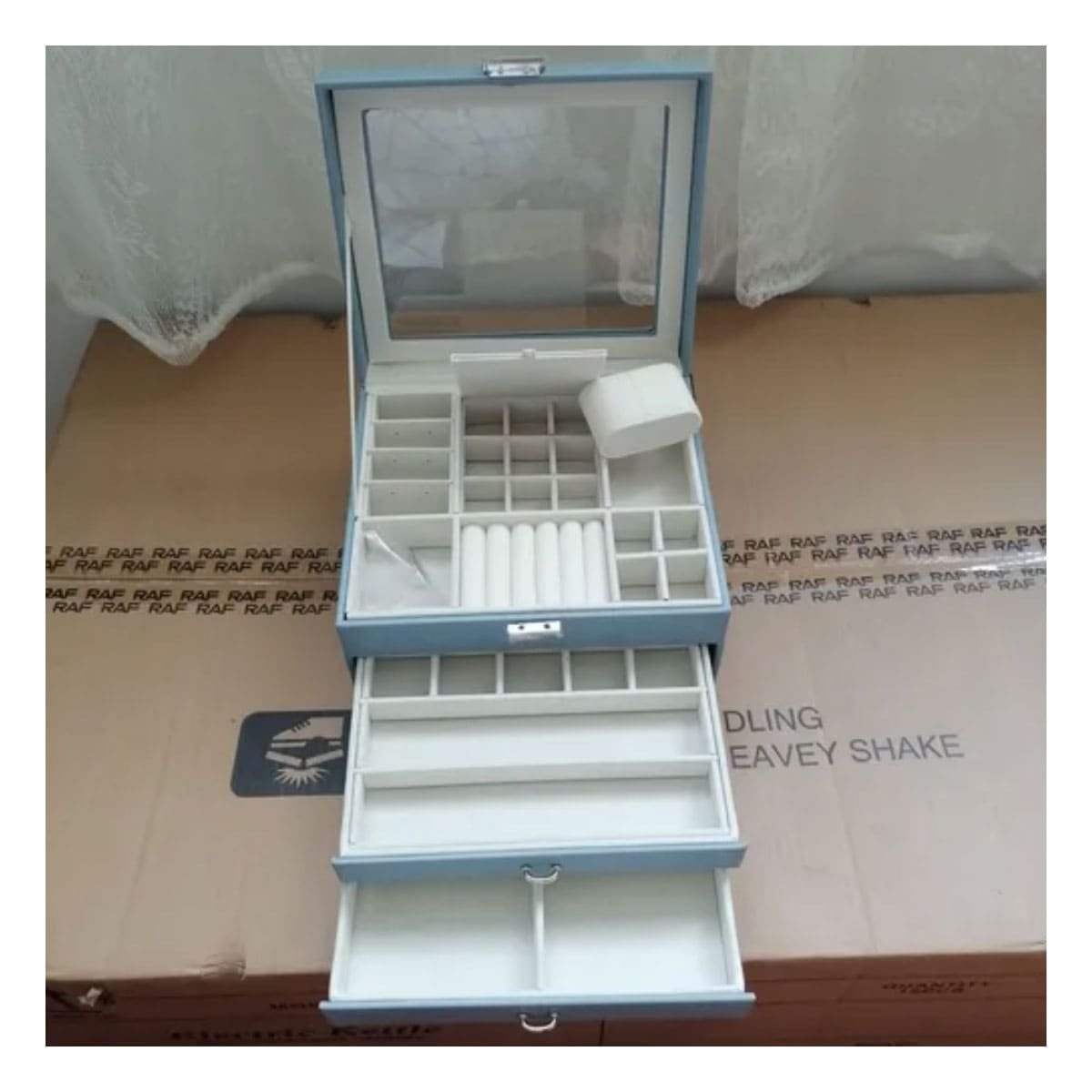 ORGANIZADOR MANUAL CELESTE ACERO PARA JOYERO 3 NIVELES PRACTICO Y DURADERO Y+PAPEL REGALO - 3